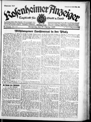 Rosenheimer Anzeiger Donnerstag 25. Oktober 1923