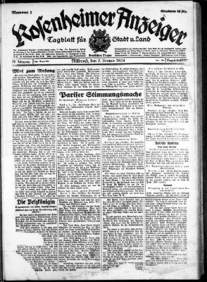 Rosenheimer Anzeiger Mittwoch 2. Januar 1924