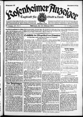 Rosenheimer Anzeiger Mittwoch 13. Februar 1924