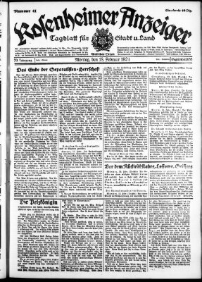 Rosenheimer Anzeiger Montag 18. Februar 1924