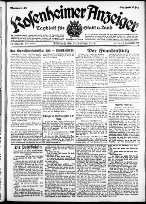 Rosenheimer Anzeiger Mittwoch 20. Februar 1924