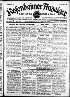 Rosenheimer Anzeiger Samstag 23. Februar 1924