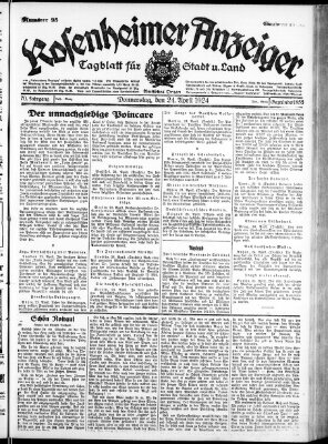 Rosenheimer Anzeiger Donnerstag 24. April 1924