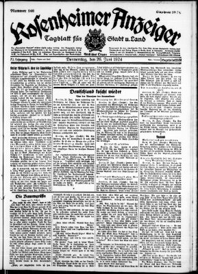 Rosenheimer Anzeiger Donnerstag 26. Juni 1924