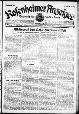 Rosenheimer Anzeiger Sonntag 31. August 1924