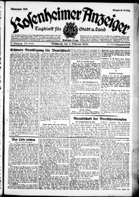 Rosenheimer Anzeiger Mittwoch 1. Oktober 1924