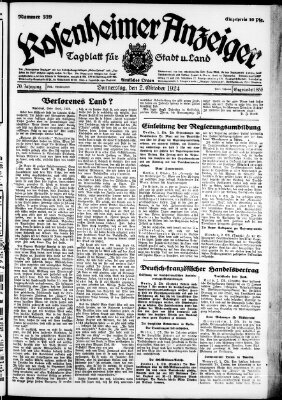 Rosenheimer Anzeiger Donnerstag 2. Oktober 1924