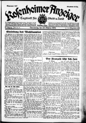 Rosenheimer Anzeiger Donnerstag 23. Oktober 1924