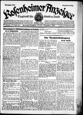 Rosenheimer Anzeiger Samstag 22. November 1924