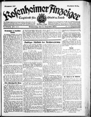 Rosenheimer Anzeiger Donnerstag 11. Dezember 1924