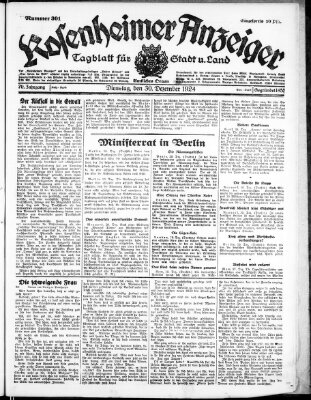 Rosenheimer Anzeiger Dienstag 30. Dezember 1924