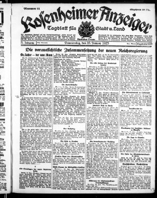 Rosenheimer Anzeiger Donnerstag 15. Januar 1925