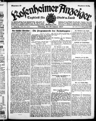 Rosenheimer Anzeiger Dienstag 20. Januar 1925