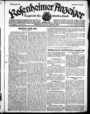 Rosenheimer Anzeiger Mittwoch 25. Februar 1925