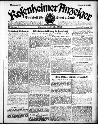 Rosenheimer Anzeiger Dienstag 14. April 1925