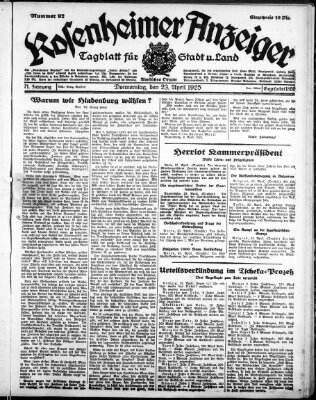 Rosenheimer Anzeiger Donnerstag 23. April 1925