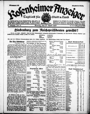 Rosenheimer Anzeiger Montag 27. April 1925