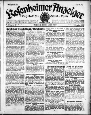 Rosenheimer Anzeiger Mittwoch 10. Juni 1925