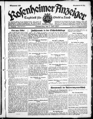 Rosenheimer Anzeiger Donnerstag 2. Juli 1925