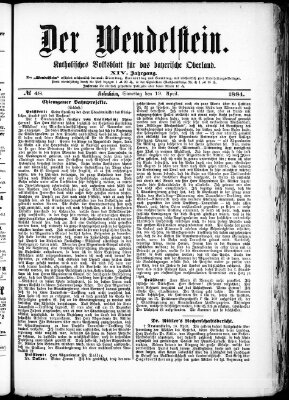 Wendelstein Samstag 19. April 1884