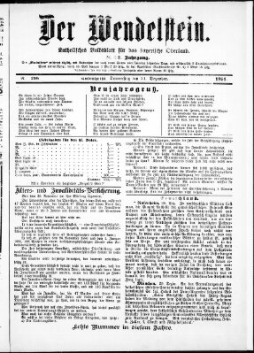 Wendelstein Donnerstag 31. Dezember 1891