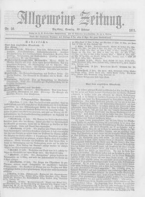 Allgemeine Zeitung Sonntag 19. Februar 1871