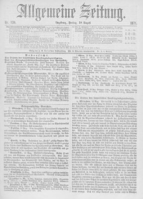 Allgemeine Zeitung Freitag 18. August 1871