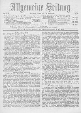 Allgemeine Zeitung Samstag 16. September 1871