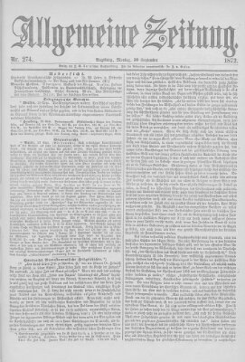 Allgemeine Zeitung Montag 30. September 1872