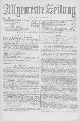 Allgemeine Zeitung Samstag 20. April 1872