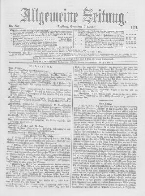 Allgemeine Zeitung Samstag 7. Oktober 1871