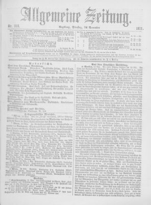 Allgemeine Zeitung Dienstag 14. November 1871