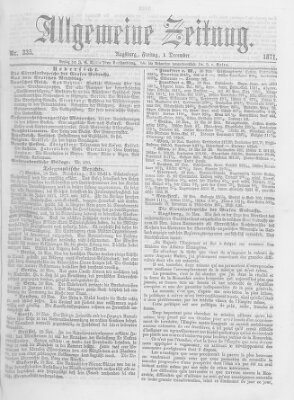 Allgemeine Zeitung Freitag 1. Dezember 1871