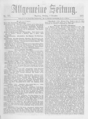 Allgemeine Zeitung Sonntag 3. Dezember 1871