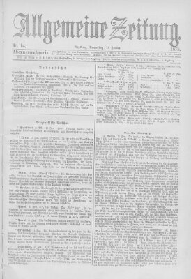 Allgemeine Zeitung Donnerstag 14. Januar 1875