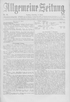 Allgemeine Zeitung Donnerstag 21. Januar 1875