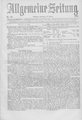 Allgemeine Zeitung Donnerstag 18. Februar 1875