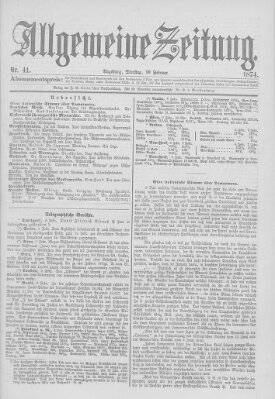 Allgemeine Zeitung Dienstag 10. Februar 1874