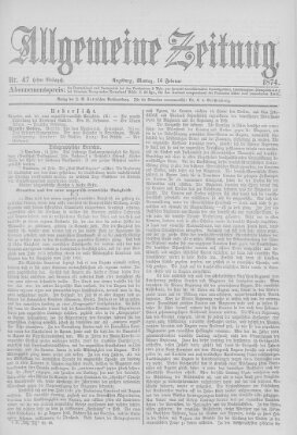 Allgemeine Zeitung Montag 16. Februar 1874