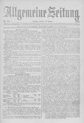 Allgemeine Zeitung Dienstag 17. Februar 1874