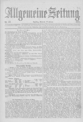 Allgemeine Zeitung Mittwoch 18. Februar 1874