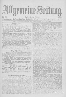 Allgemeine Zeitung Freitag 20. Februar 1874