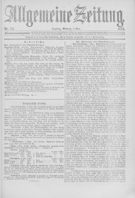 Allgemeine Zeitung Mittwoch 4. März 1874