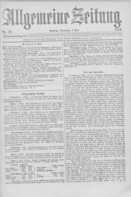 Allgemeine Zeitung Donnerstag 2. April 1874