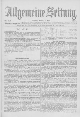 Allgemeine Zeitung Dienstag 14. April 1874