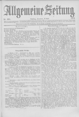 Allgemeine Zeitung Samstag 18. April 1874