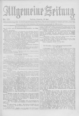 Allgemeine Zeitung Samstag 25. April 1874