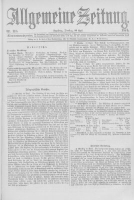 Allgemeine Zeitung Dienstag 28. April 1874