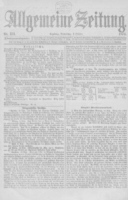 Allgemeine Zeitung Donnerstag 1. Oktober 1874