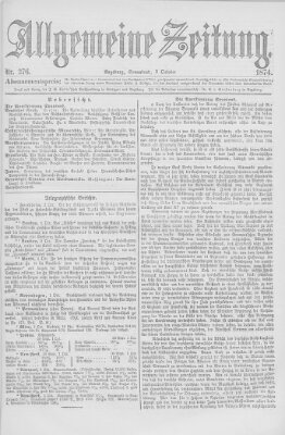 Allgemeine Zeitung Samstag 3. Oktober 1874